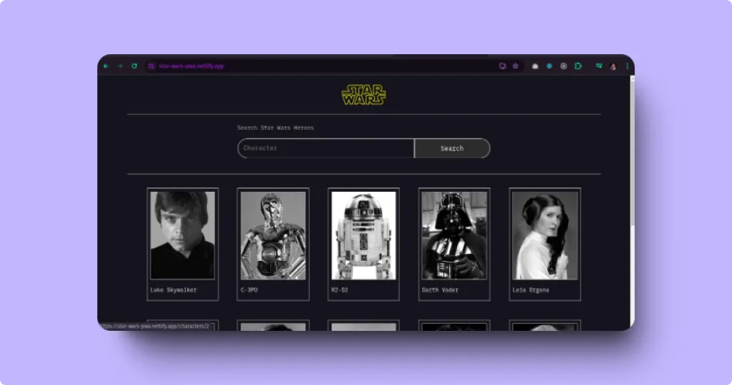 Star Wars PWA screenshot